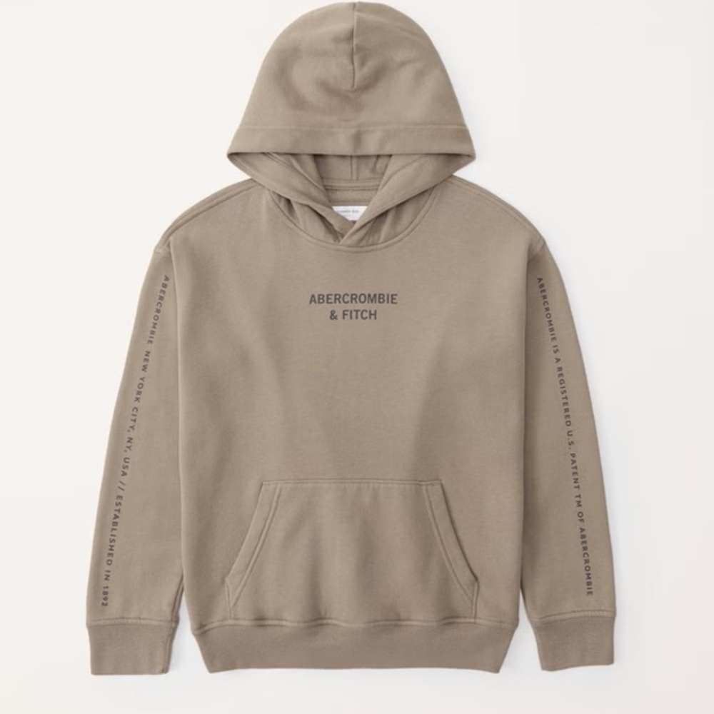 Abercrombie Kids Print Logo Popover Hoodie Taupe Brown Size 7/8